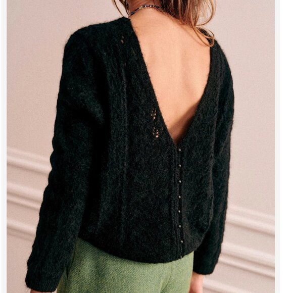 NWT Sezane Lison Cardigan Black Noir French Knit Causal Wool Classic - Picture 3 of 6